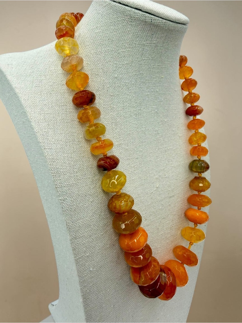Dragon Vein Agate Faceted Necklace Hand Knotted 138g Statement 18”-20” Bohemian